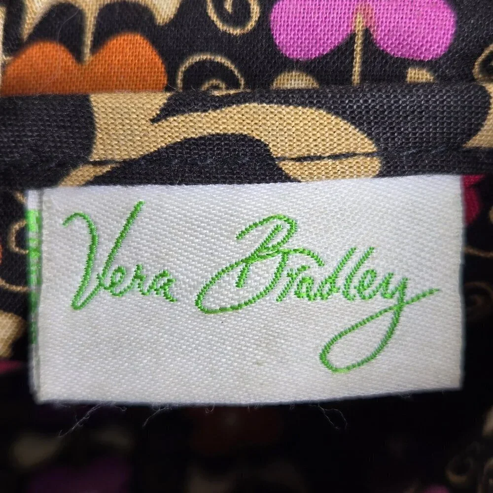 Vera Bradley Cotton Quilted Crossbody Bag Black Pink Orange Adjustable Strap